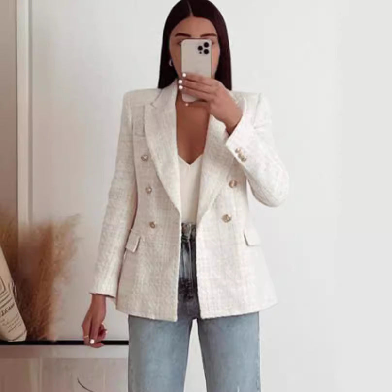 Women's Urban Casual Textured Double Breasted Blazers