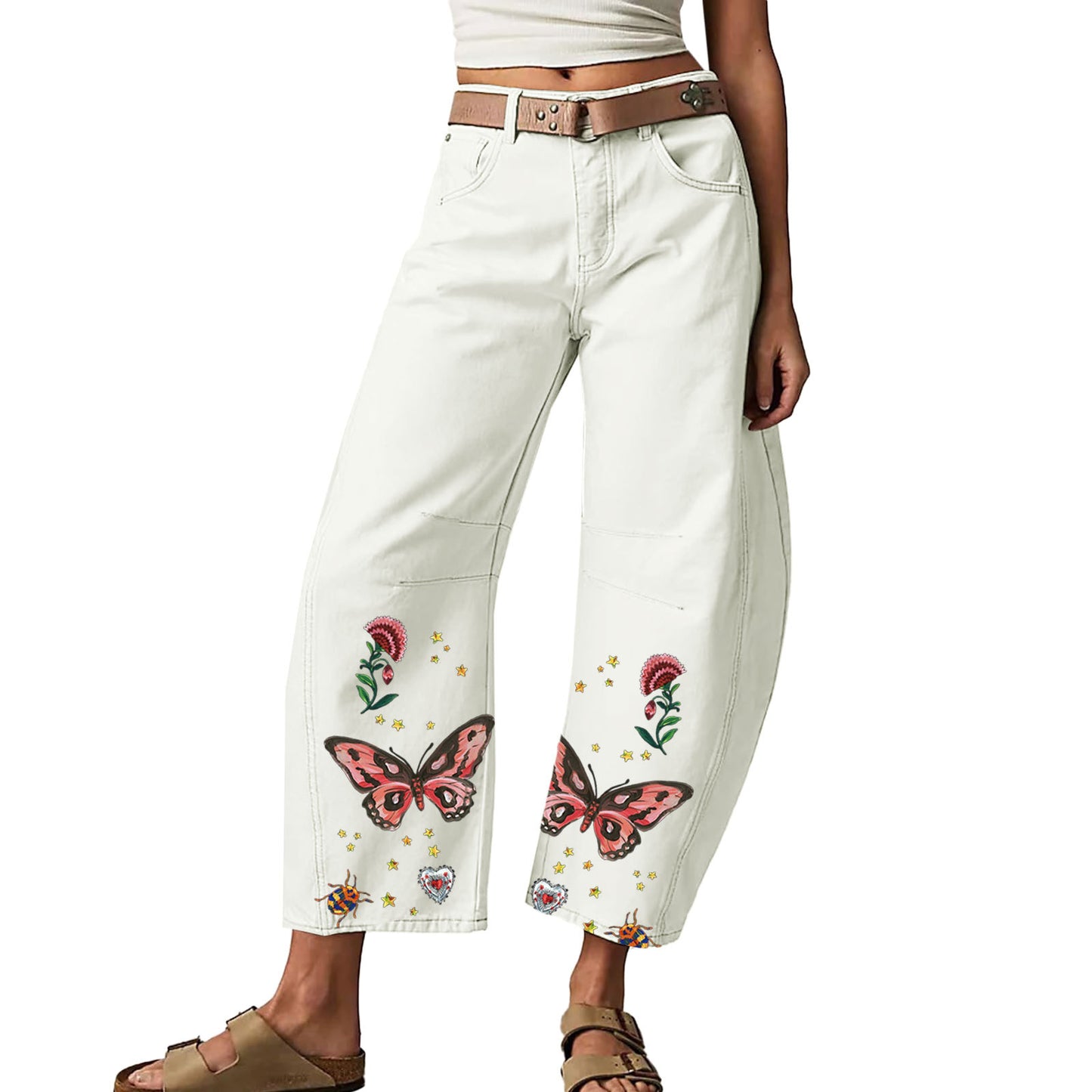 Fashionable Printed Loose Casual Slim Stretchy Jeans