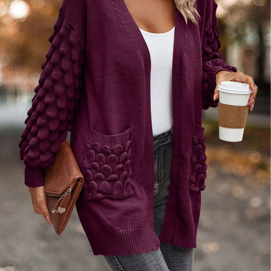 Feather Solid Color Long Sleeve Knitted Sweaters