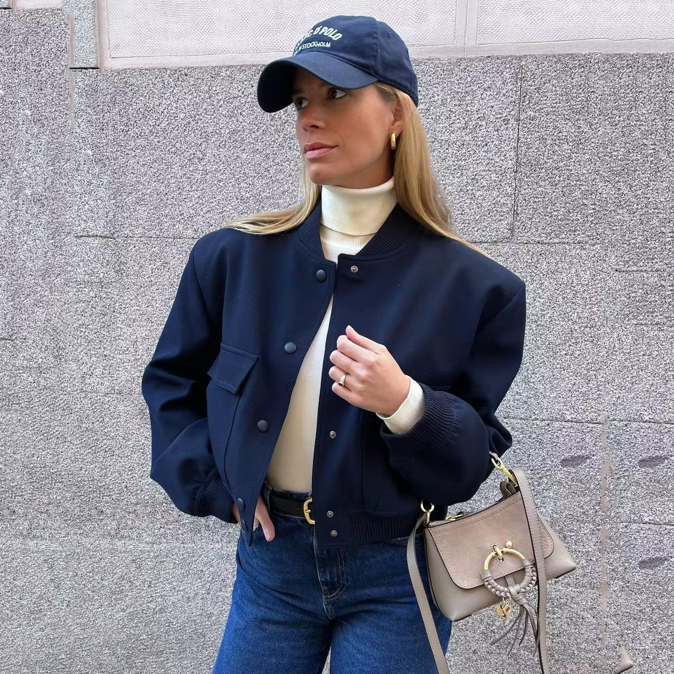 Women's Autumn Stand Collar Double Pocket Solid Jackets
