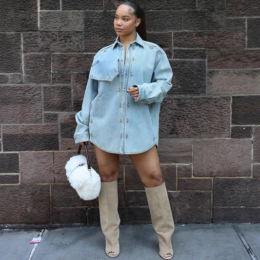 Women's Denim Loose Patch Design Sense Long Jackets