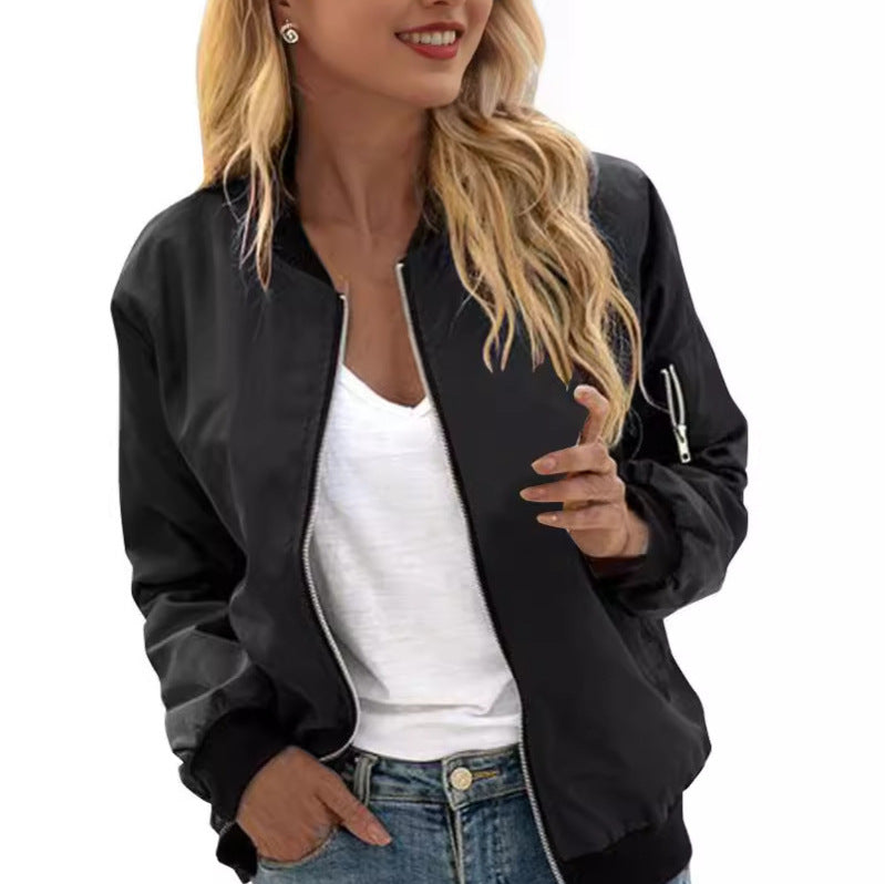 Women's Casual Spring Solid Color Fashion Zipper Jackets