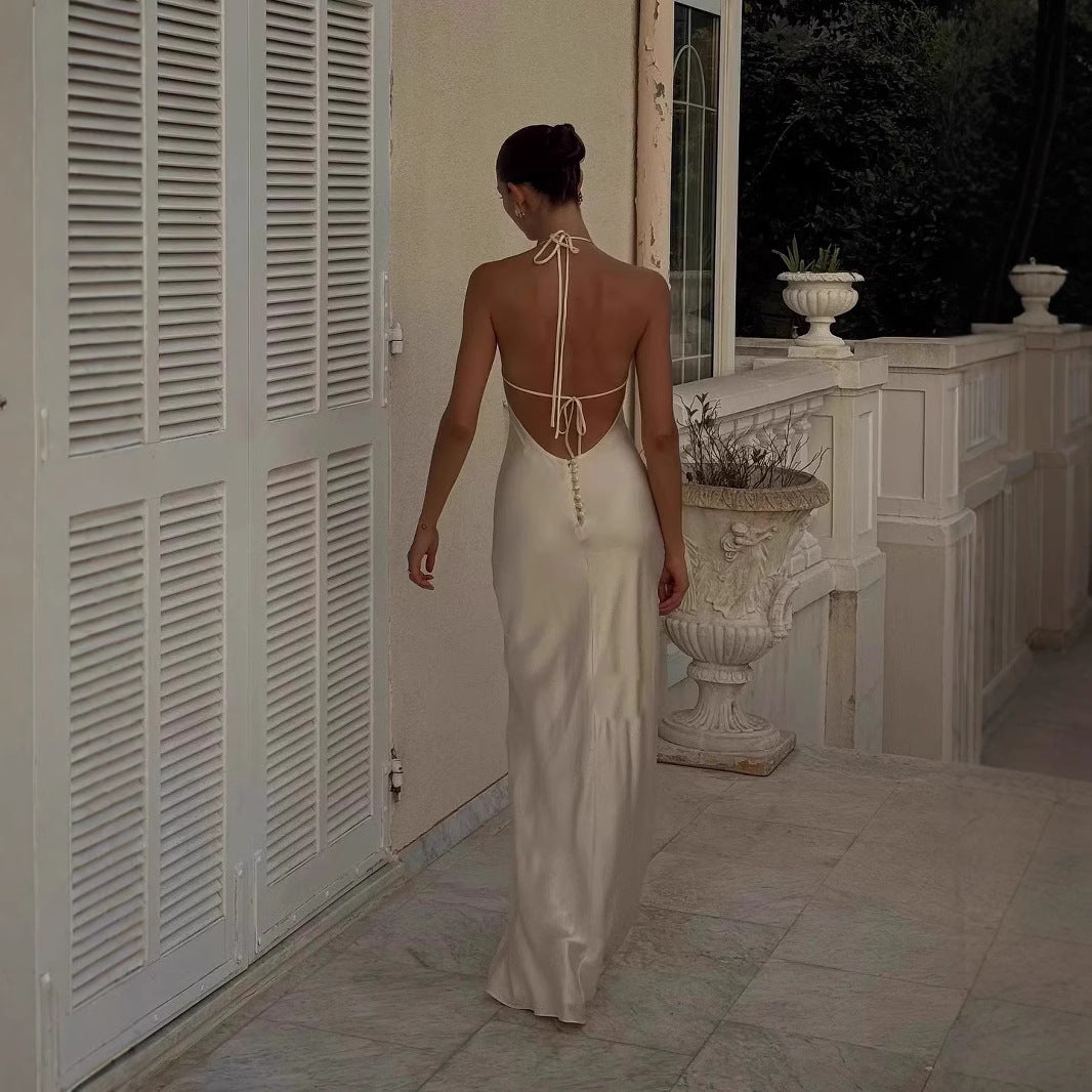 Backless Halter Suspender Dress Simple Imitation Dresses