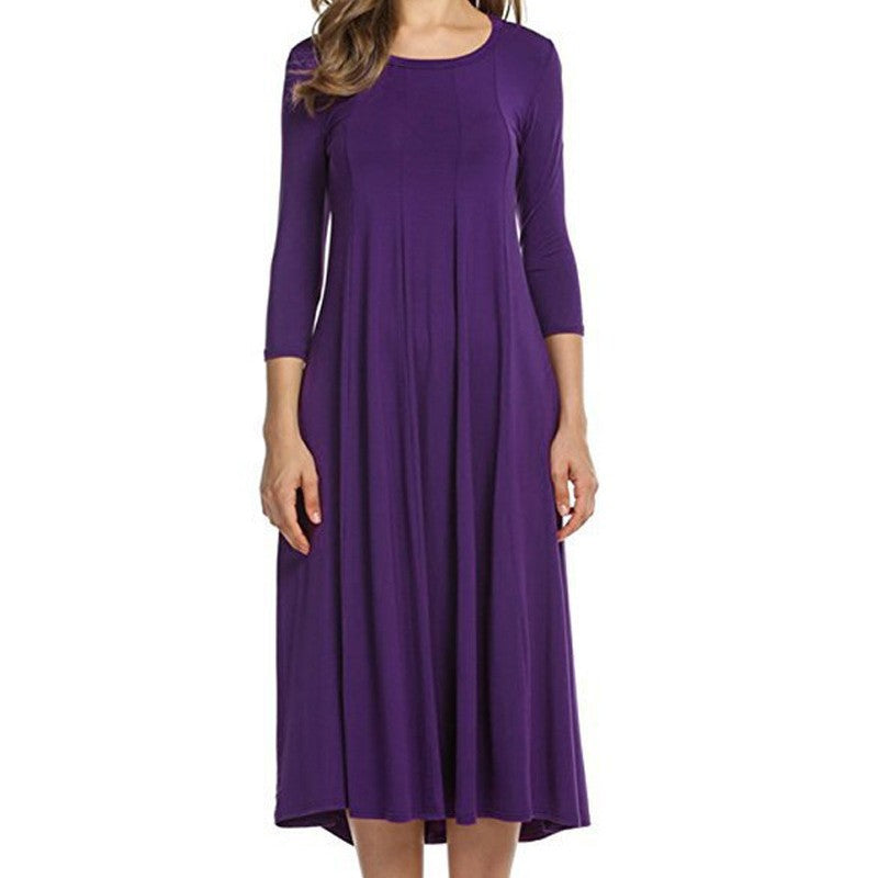 Round Neck Shirt With Half Sleeve Solid Color Dresses