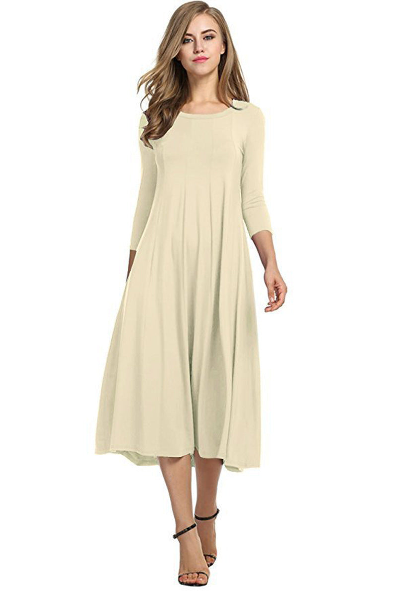 Round Neck Shirt With Half Sleeve Solid Color Dresses