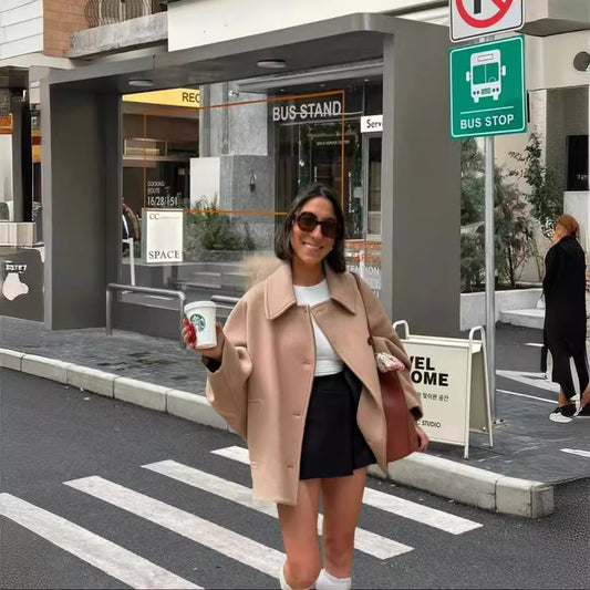 Women's Fashion Wear Lapel Oblique Breasted Warm Jackets