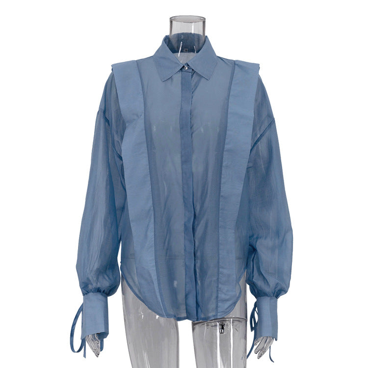 Women's Sun Protection Shirt Design Lapel Lantern Blouses