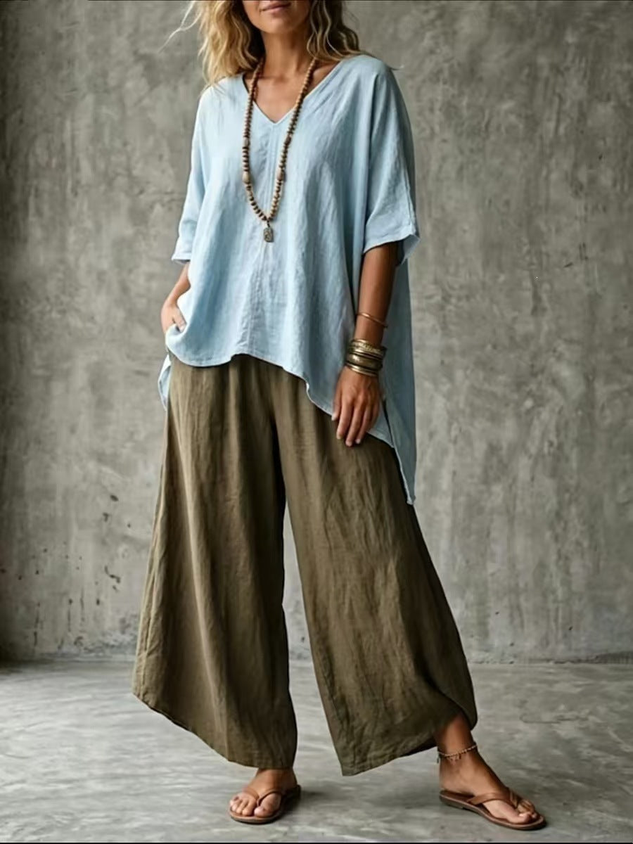 Elegant Stylish Summer Art Loose T-shirt Fashion Casual Suit