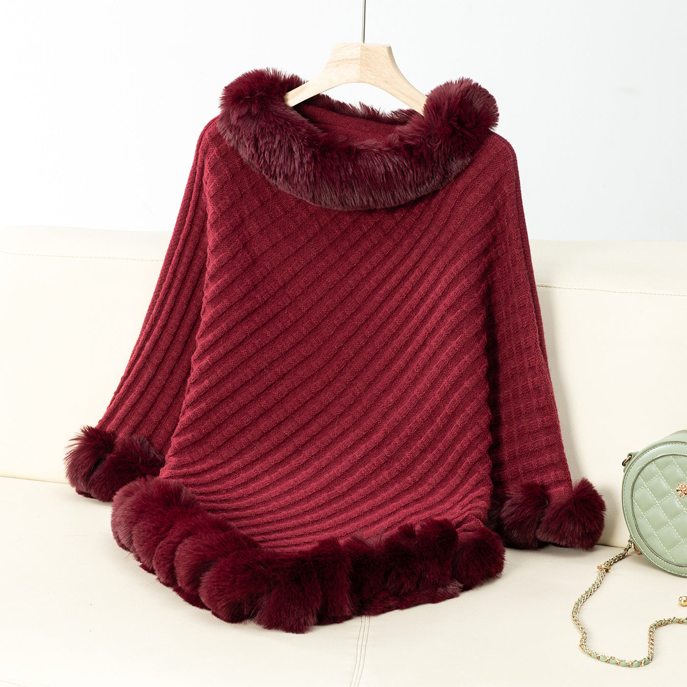 Women's Color Fur Collar Pullover Thick Retro Plaid Knitwear