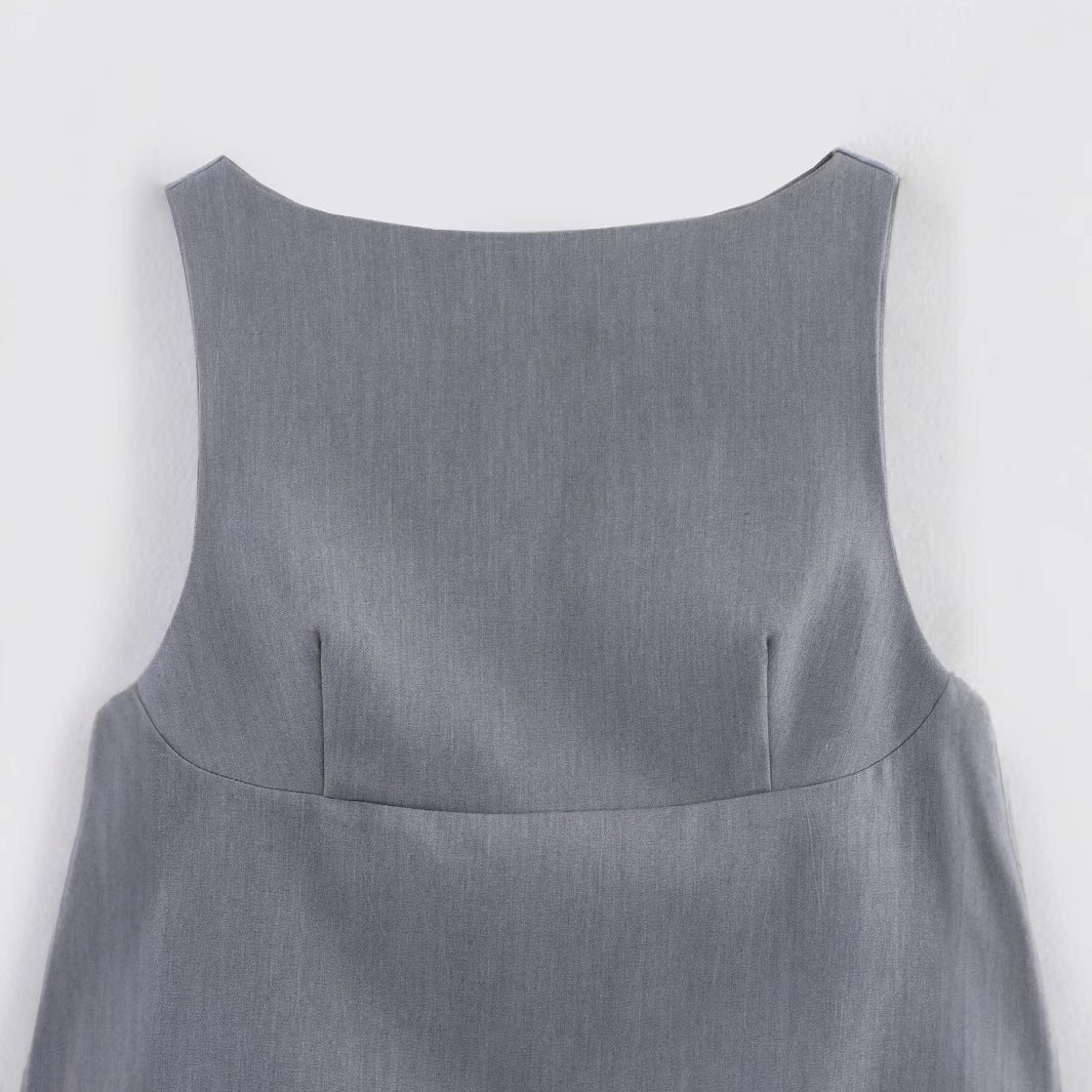 Women's Spring Round Neck Sleeveless Poplin Stitching Clothing