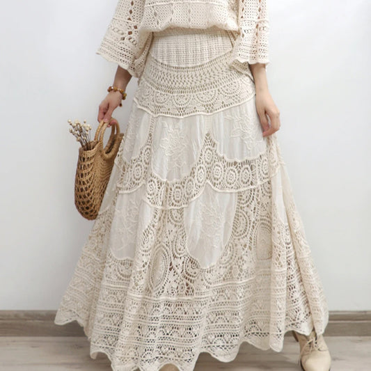 Crocheted Hollow Pure Cotton An Embroidered Summer Vacation Large Skirts