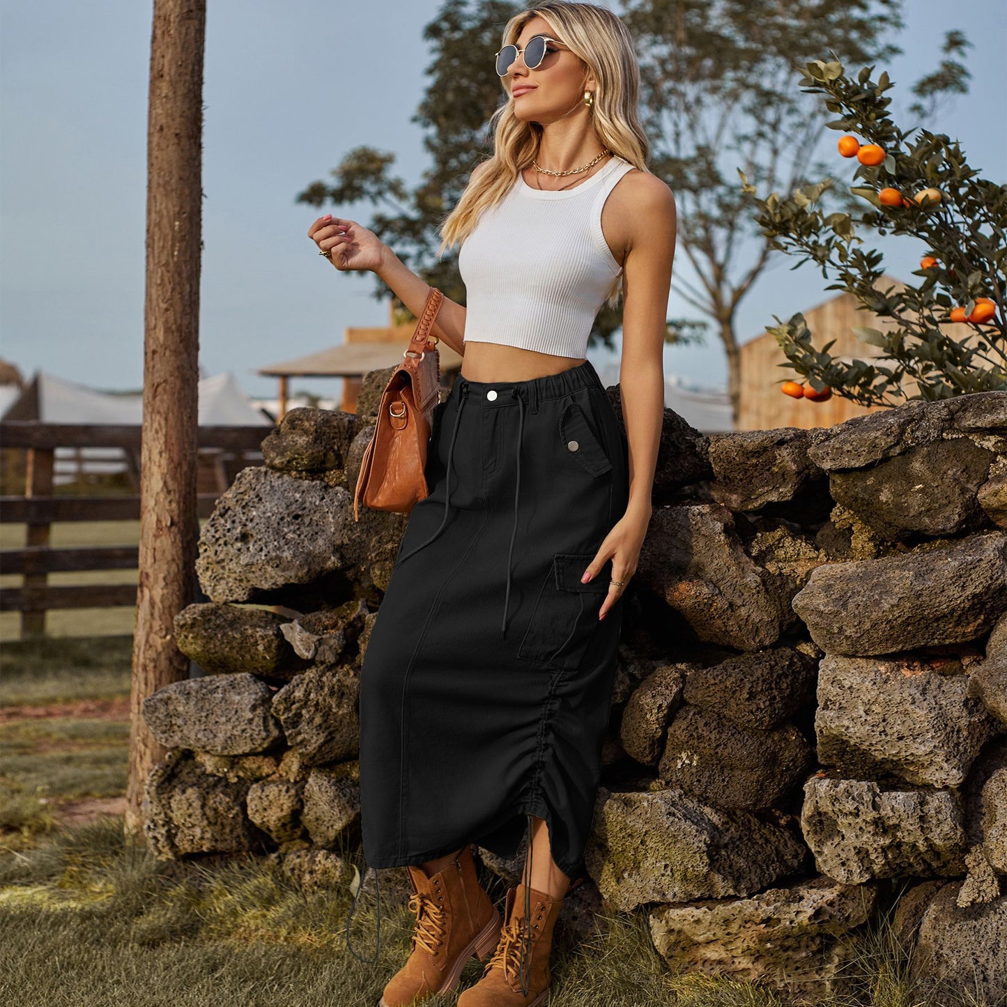 Women's American Style Single Drawstring Elastic Waist Casual Suits