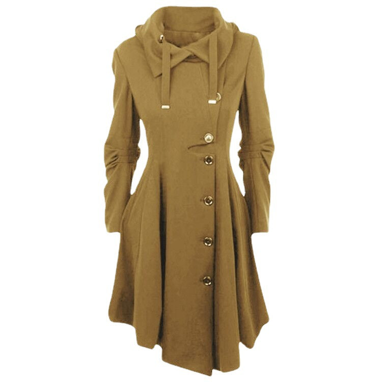 Women's Hooded Slim Fit Overcoat Double Breasted Coats