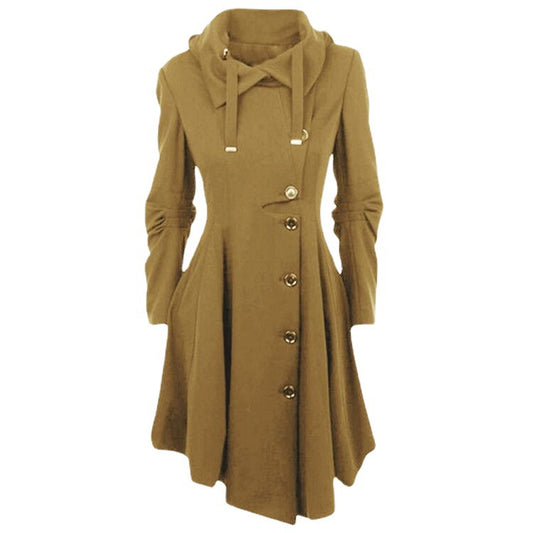 Women's Hooded Slim Fit Overcoat Double Breasted Coats