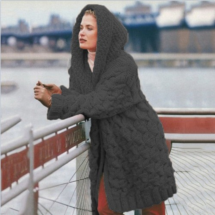 Women's Glamorous Twist Woven Thickened Hooded Knitwear
