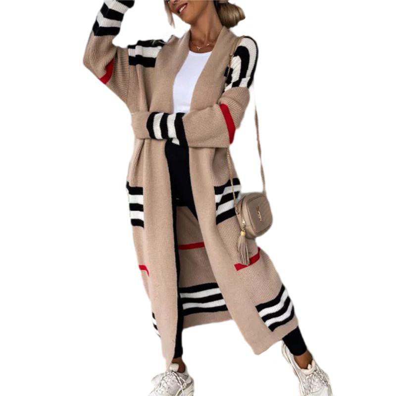 Women's Long Striped Oversized Loose Contrast Color Cardigans