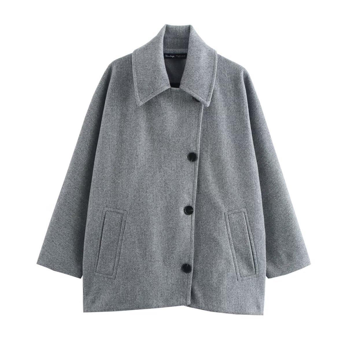 Women's Minority Woolen Fashion Polo Collar Blended Coats