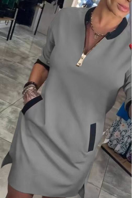 Elegant Women's Zipper Sleeve Temperament Leisure Dress