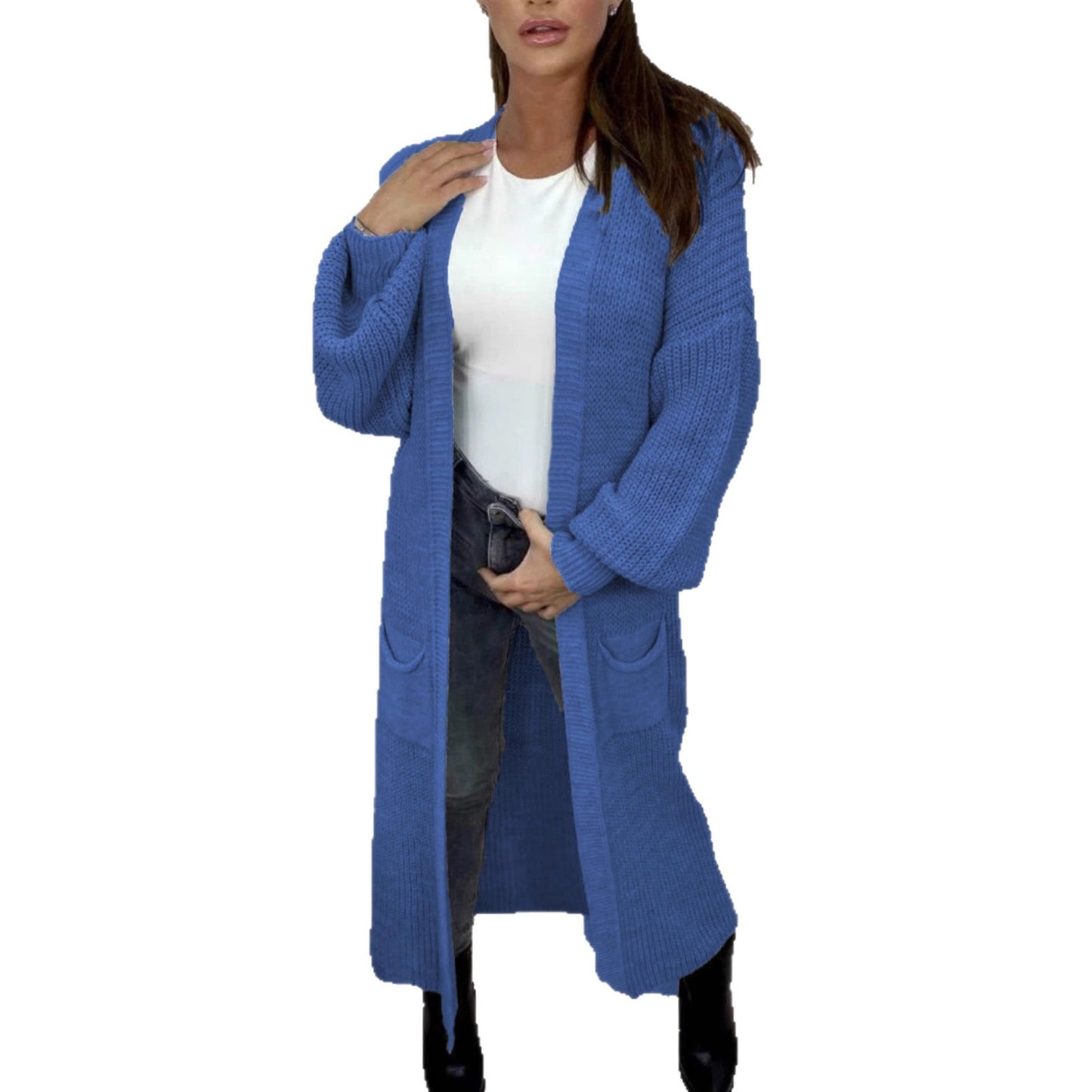 Women's Popular Long Pocket Solid Color Knitwear