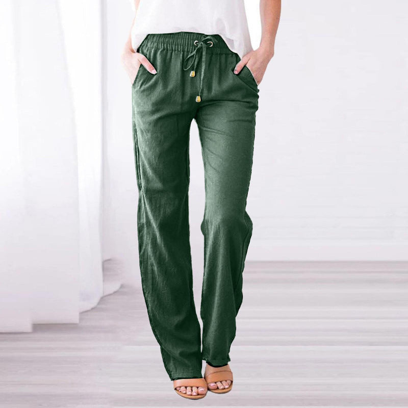 Women's Solid Color Cotton Linen Drawstring Loose Pants