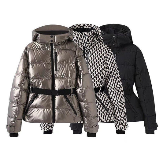 Women's With Belt Down Cotton Hooded Windproof Coats