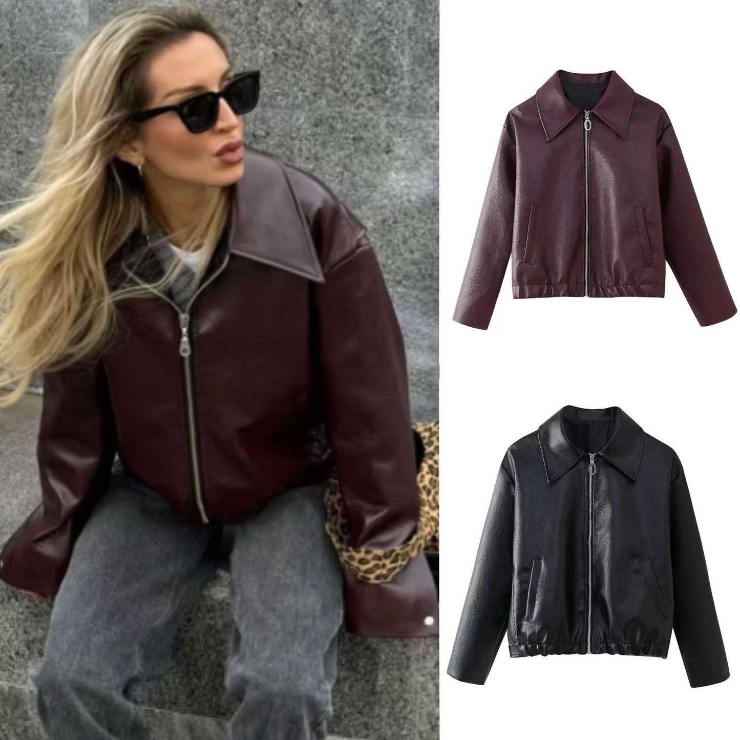 Women's Street Fashion Polo Collar Long Sleeve Jackets