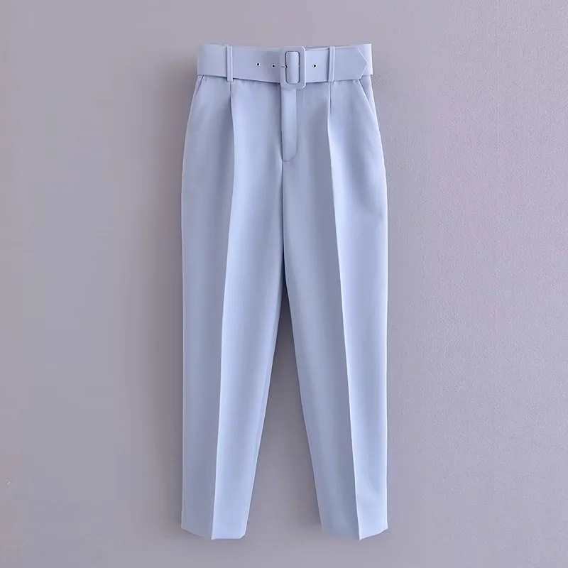 Women's European Belt With Spring Pure White Pants