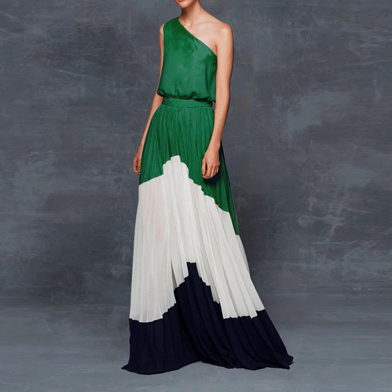 Women's Color Contrast Patchwork Printed Dress Slim Dresses