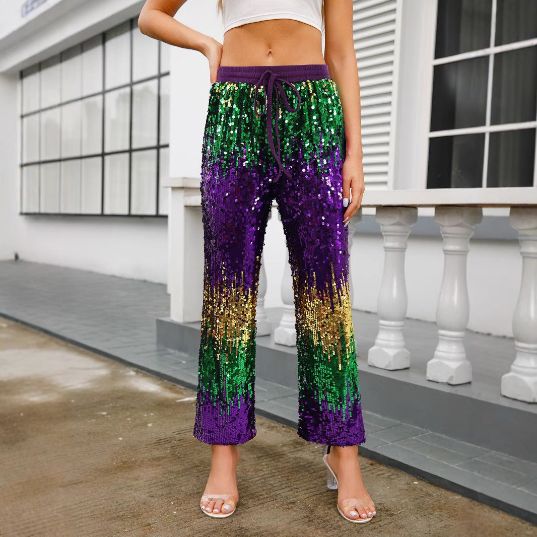 Women's Fashion Casual Drawstring Waist Gradient Color Pants