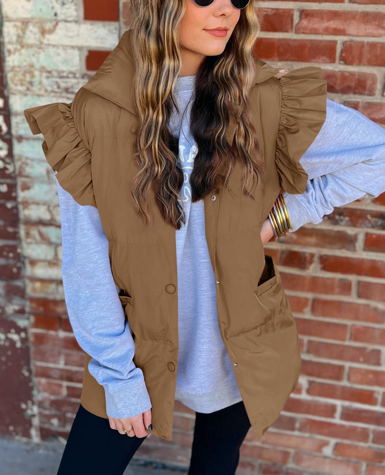 Pockets Flying Sleeves Elegant Stand Collar Vests