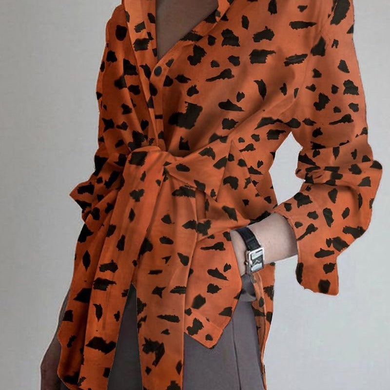 Women's Loose Tied Long-sleeved Casual Shirt Blouses