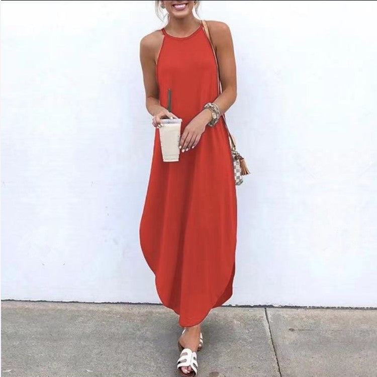 Fashion Round Neck Solid Color Dovetail Dresses