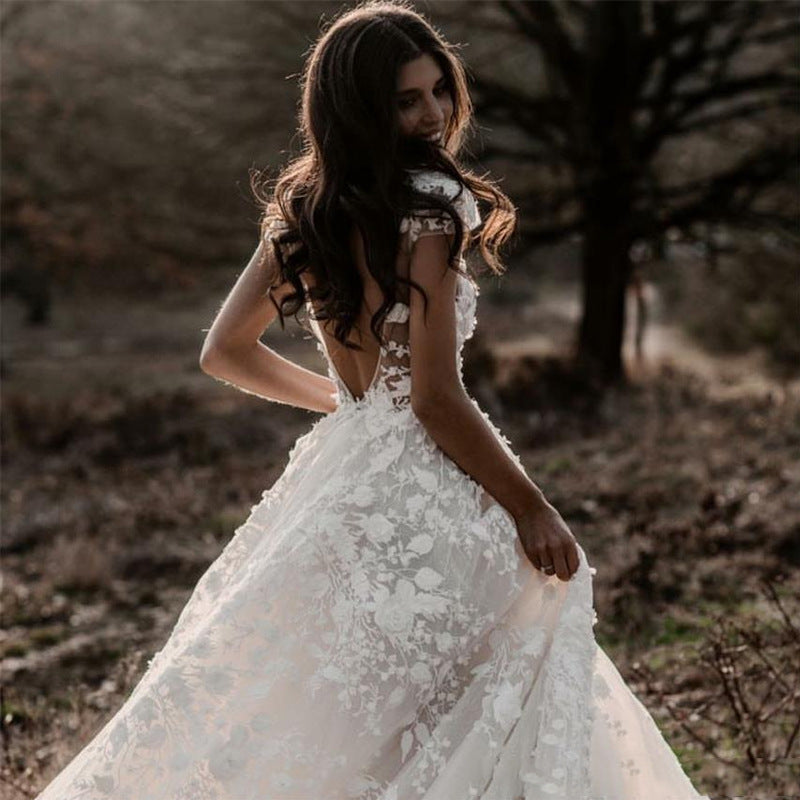 Women's Spring Lace Dress Deep V Big Wedding Dresses