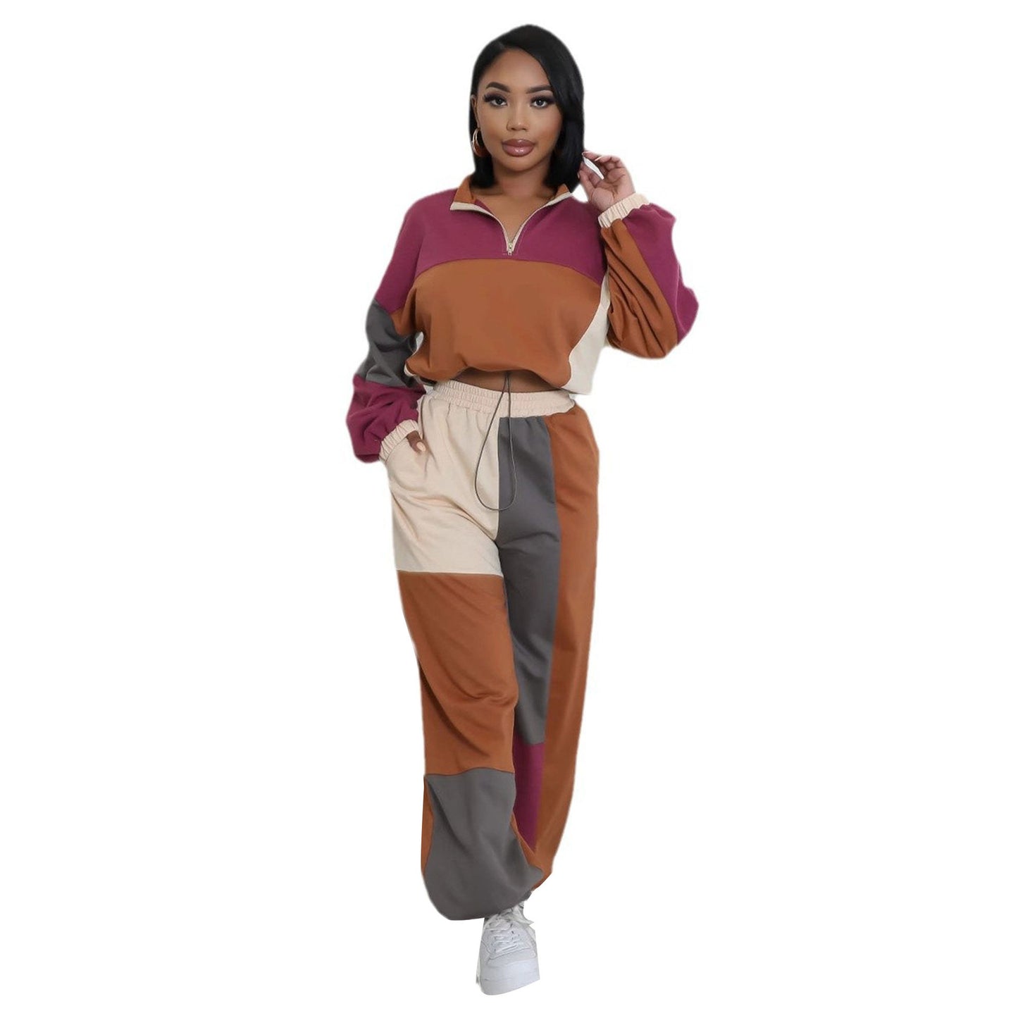 Sexy Sports Woven Zipper Drawstring Design Jumpsuits