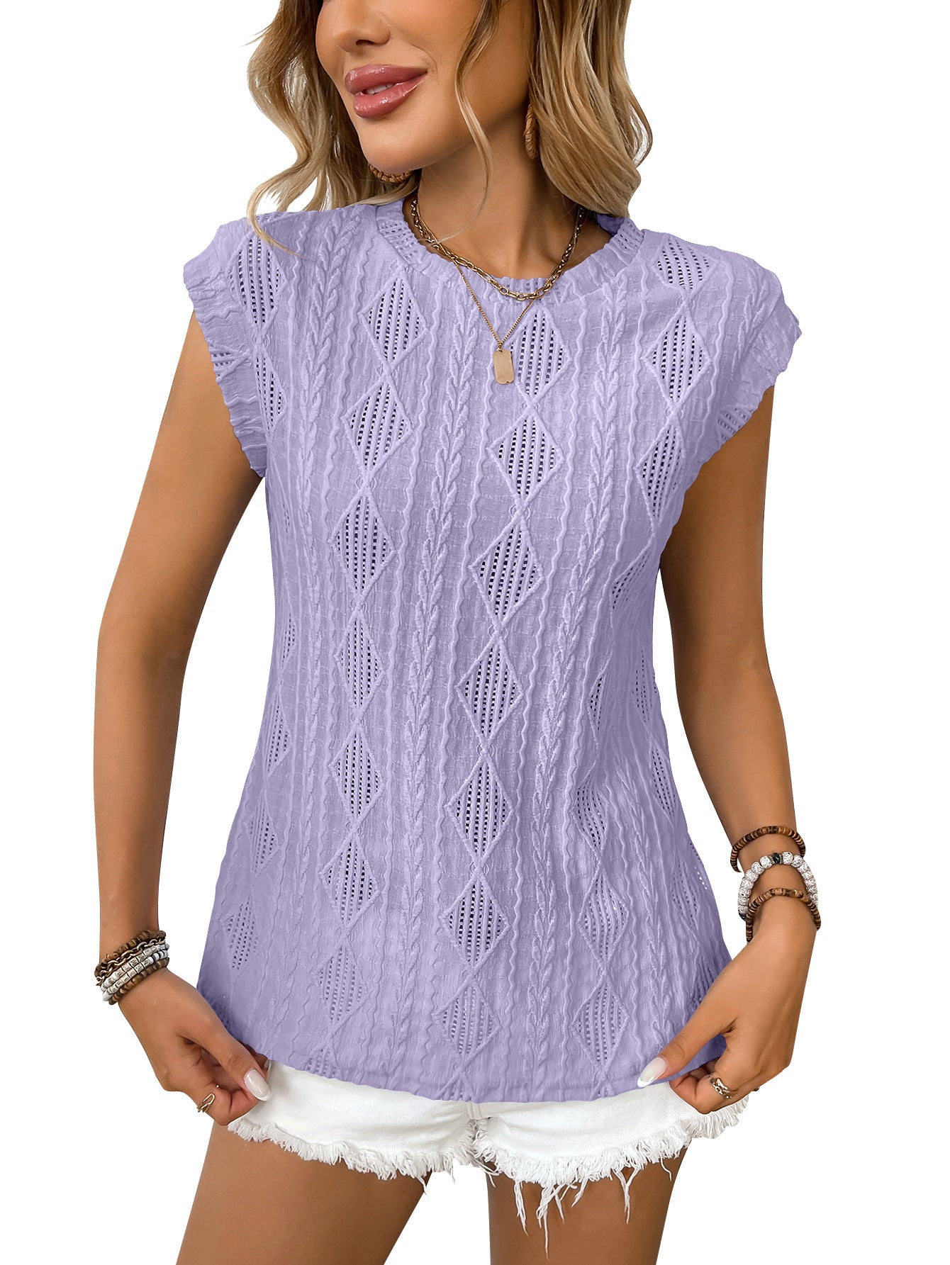 Women's Summer Round Neck Jacquard Sleeve Loose Vests
