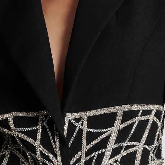 Women's Fashion Beads Rhinestones Waist Slimming Quality Blazers