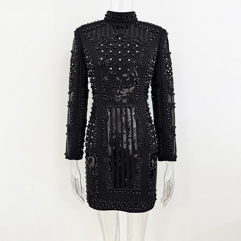 Fashion Diamond Beaded Sequins Stretch Tight Dress