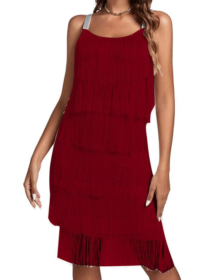 Women's Style Stitching Tassel Sleeveless A- Line Dresses