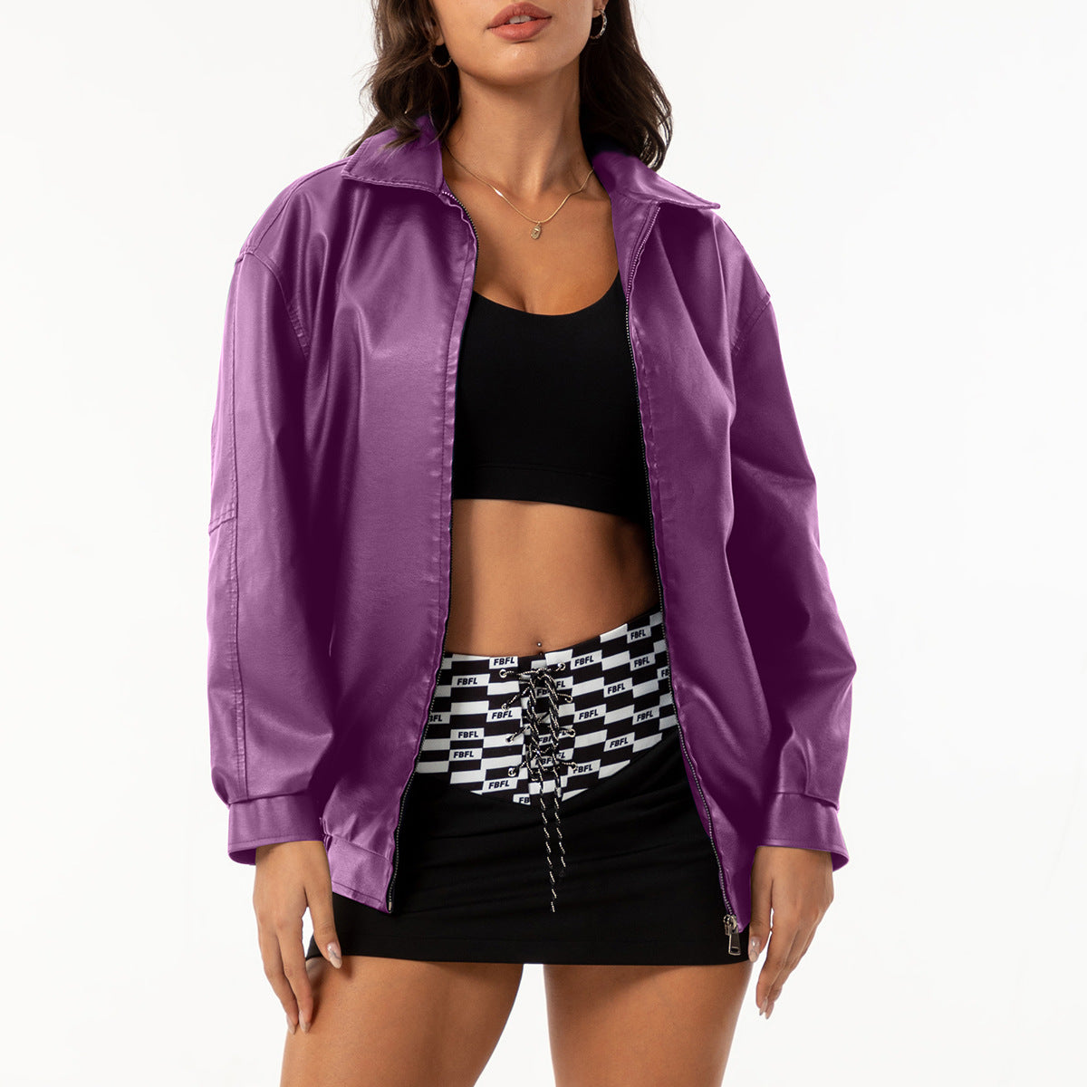 Popular Loose Leather Female Lady Long Jackets
