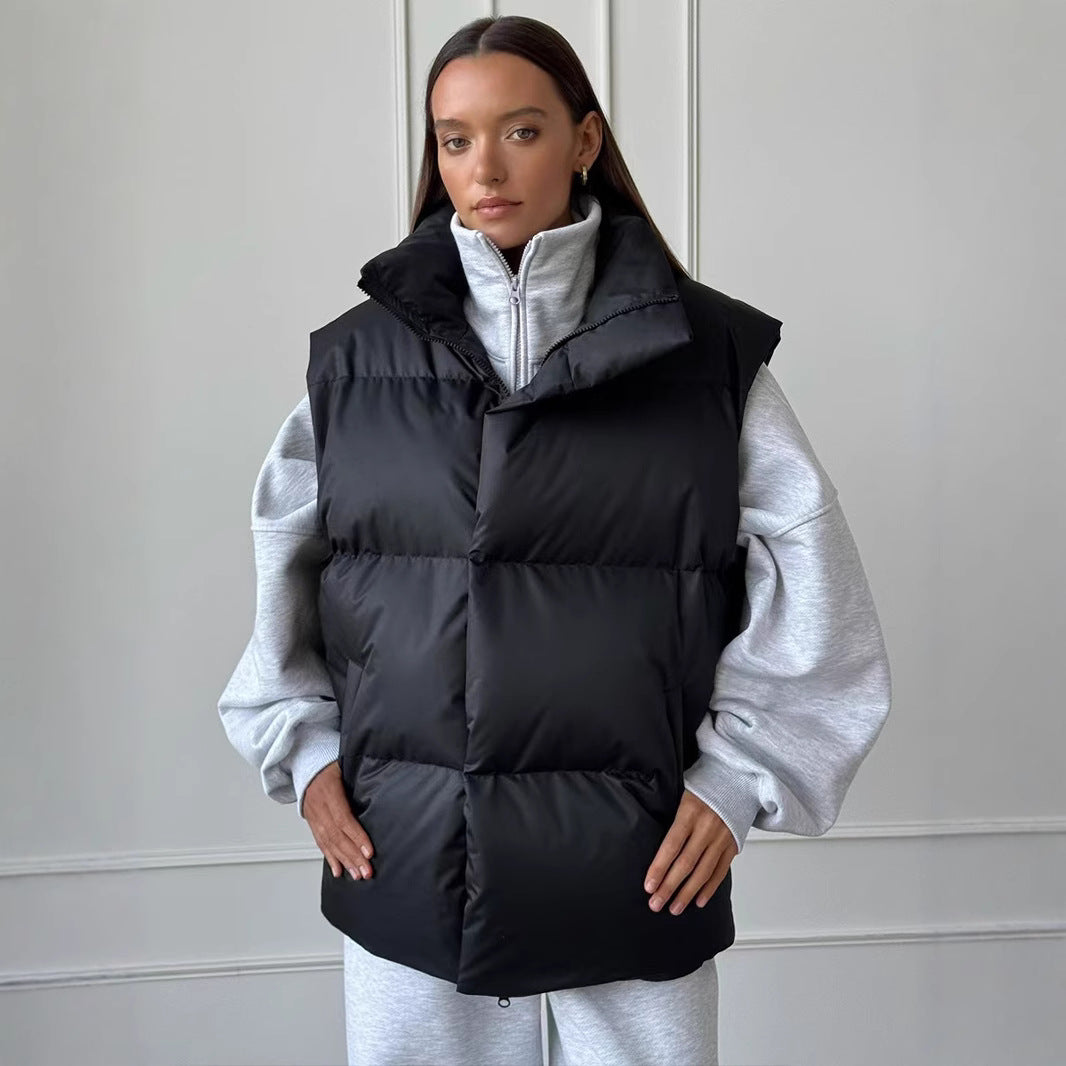 Women's Cotton Warm Cushion Zipper Stand Collar Vests