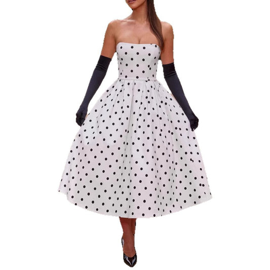 Women's Polka Dot Tube Dress French Hepburn Dresses