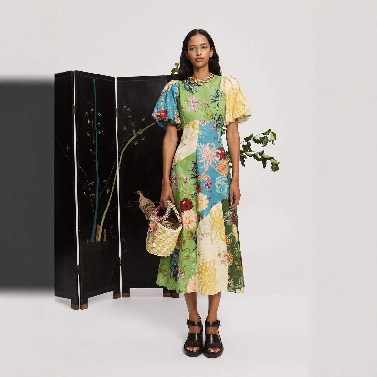 Lantern Sleeve Casual Fashion Round Neck Dresses