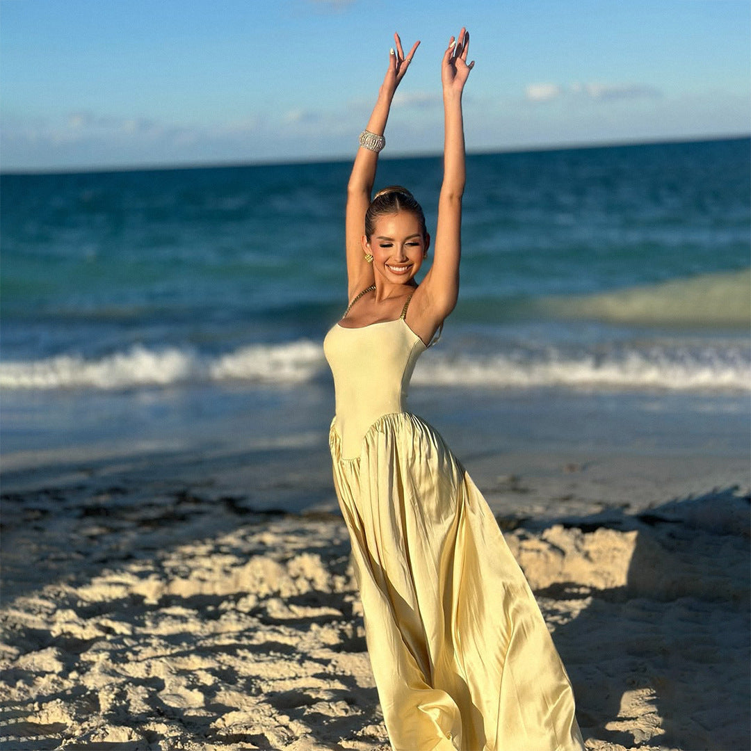 Fashion Crystal Strap Backless Bandage Satin Dresses