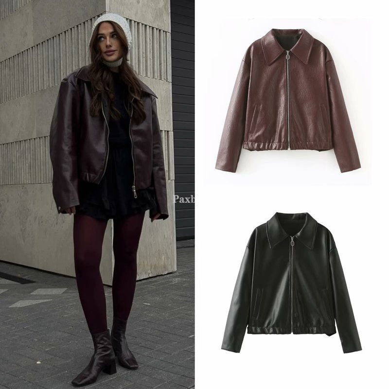 Women's Loose Motorcycle Handsome Retro Casual Collar Jackets