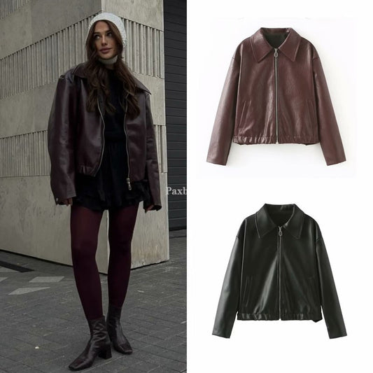 Women's Loose Motorcycle Handsome Retro Casual Collar Jackets