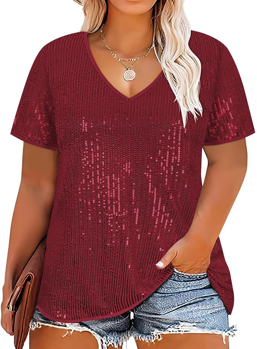 Women's Cross Summer Sexy Sequined Sleeve Loose-fitting Blouses