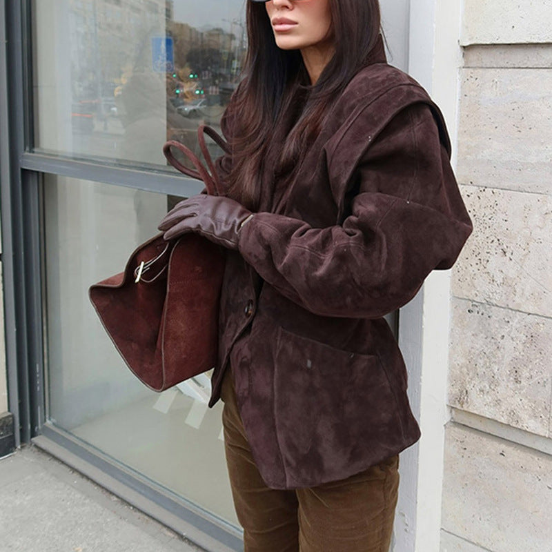 Women's Style Temperament Leisure Waist Trimming Early Autumn Stand Collar Blazers