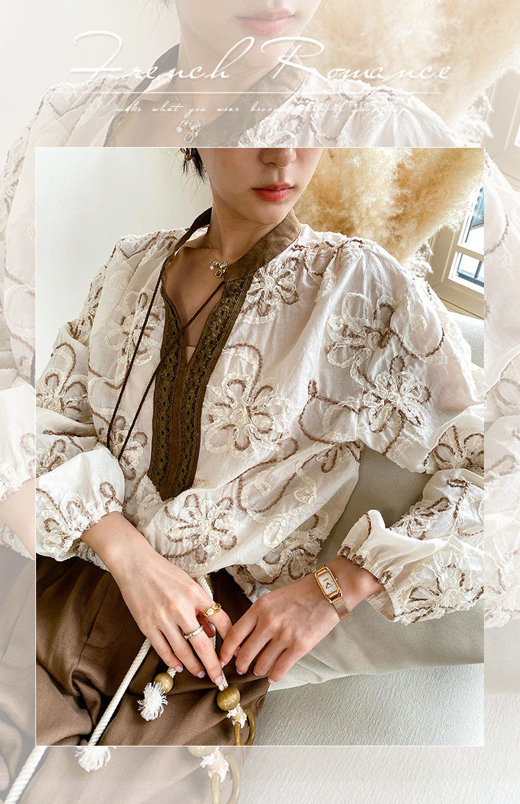Women's Autumn Shirt Long Sleeve French Embroidery Blouses