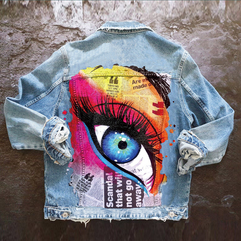 Women's Winter Denim Street Fashion Printed Jackets
