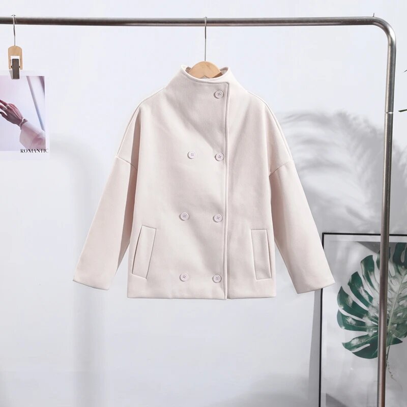 Women's Quality Stand Collar Double Breasted Pocket Coats